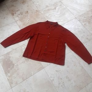 Lord & Taylor 100% Merino Wool Button Front Knit Sweater Shirt, Made In Italy!